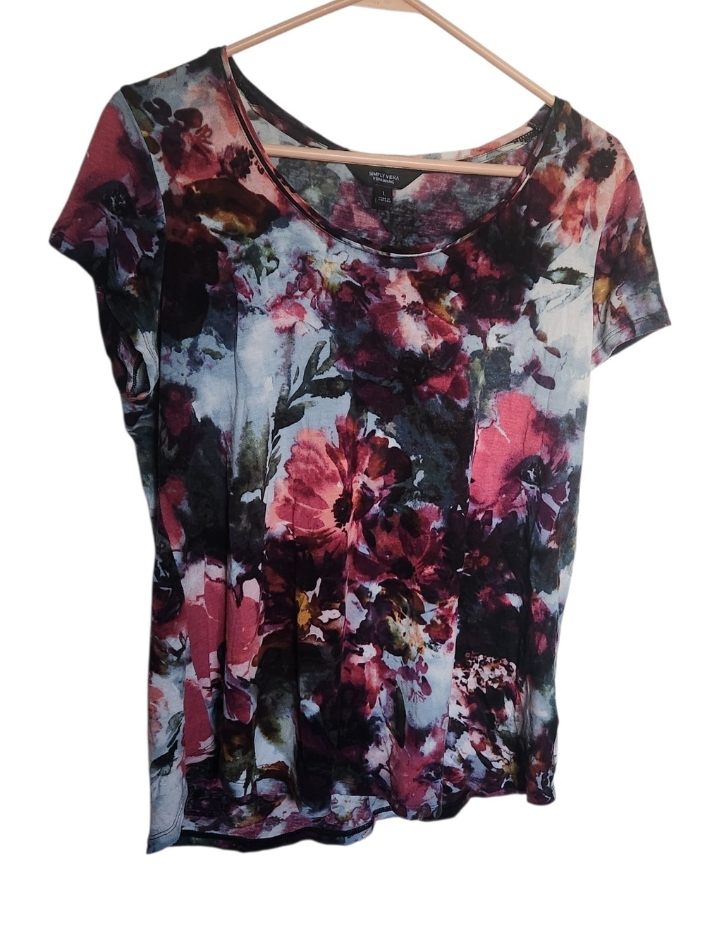 Simply Vera Verawang Coloful Floral Knit Top Size L Casual Feminine Boho